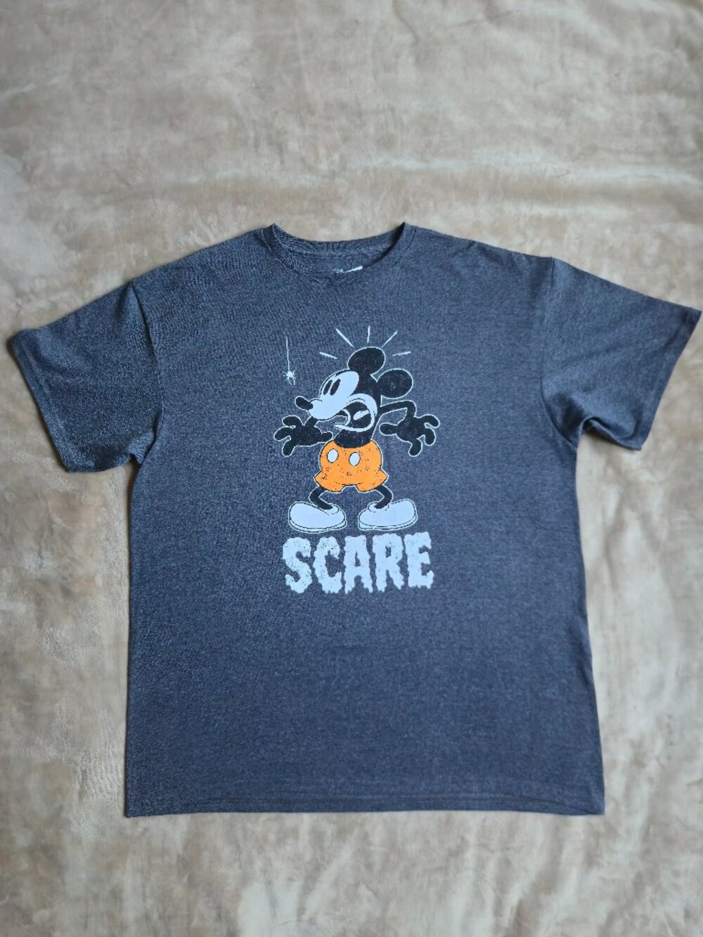 Disney Mickey Mouse Halloween Scare Spider Graphic T-Shirt Heather Charcoal Men